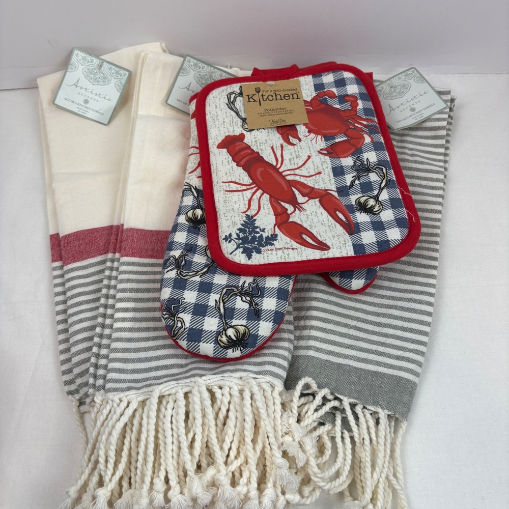Kay Dee Designs Lobster Oven Mitt Potholder Artistic Accents Kitchen Towels Set